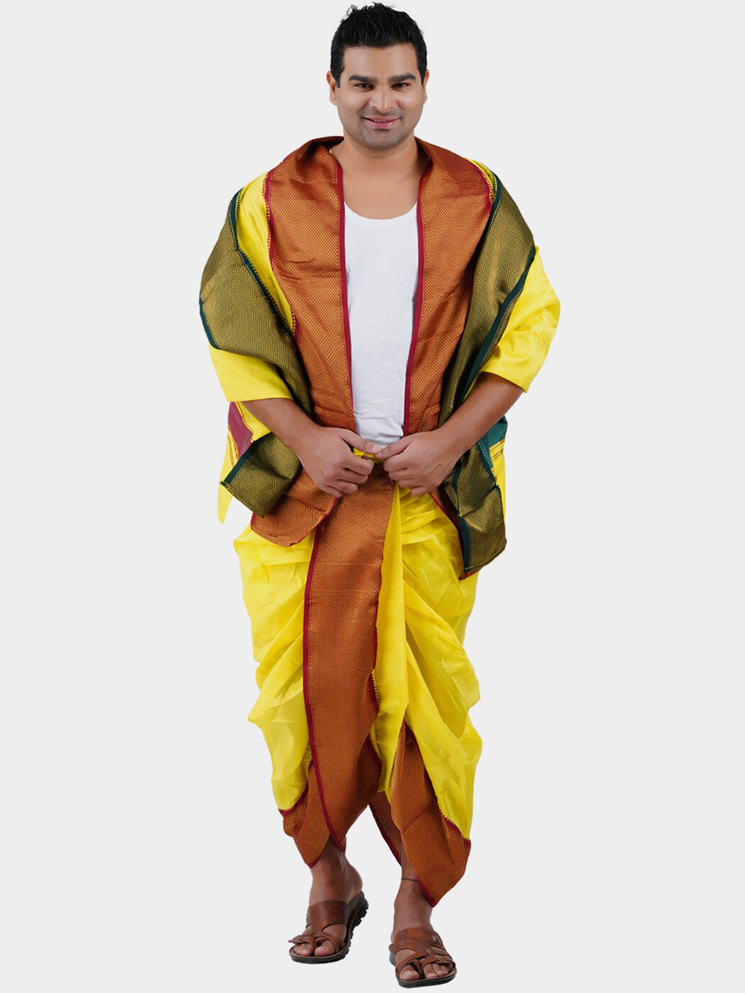 

PRAKASAM COTTON Men Yellow & Red Solid Dhotis