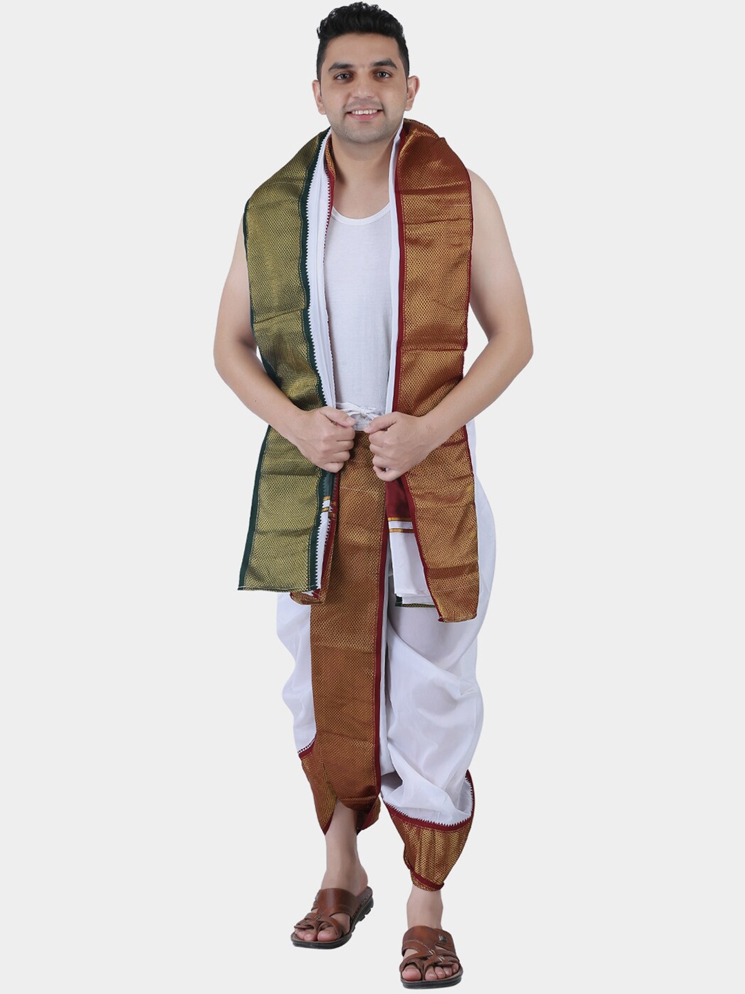 

PRAKASAM COTTON Men White Solid Dhoti