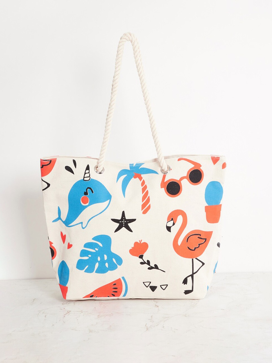 

Home Centre White Printed Oversized Structured Tote Bag