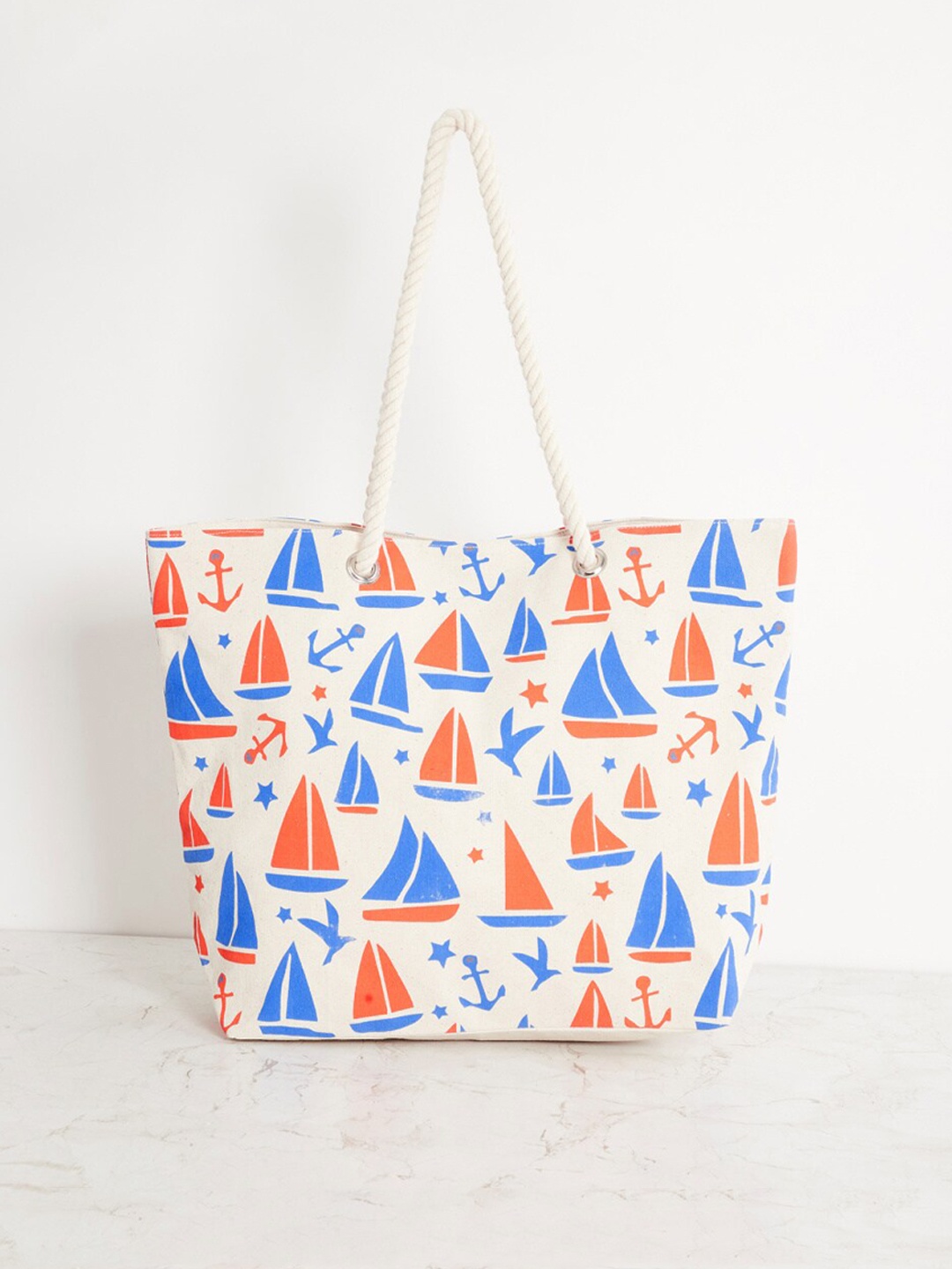 

Home Centre Unisex White & Blue Printed Shopping Tote Bag