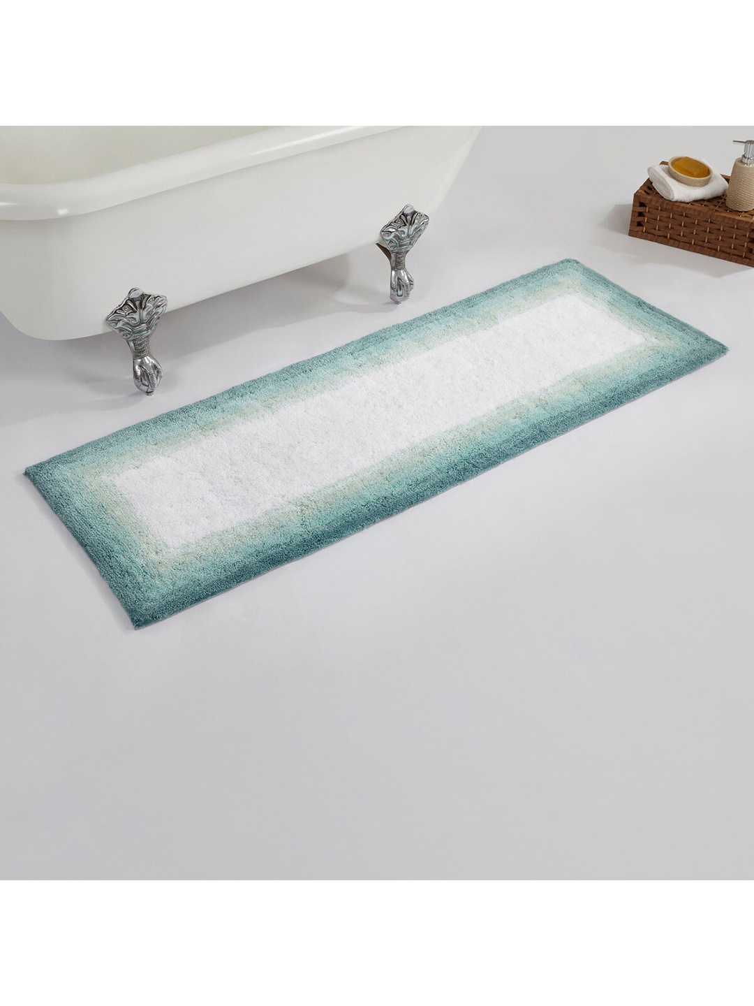 

Home Centre Blue & White Solid Cotton Anti-Skid Bath Mat