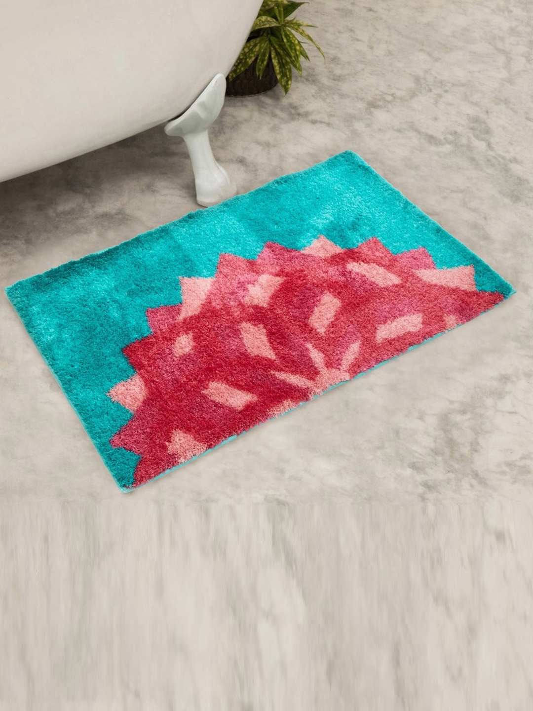 

Home Centre Blue Kalhara Lotus Printed Bath Rug, Teal