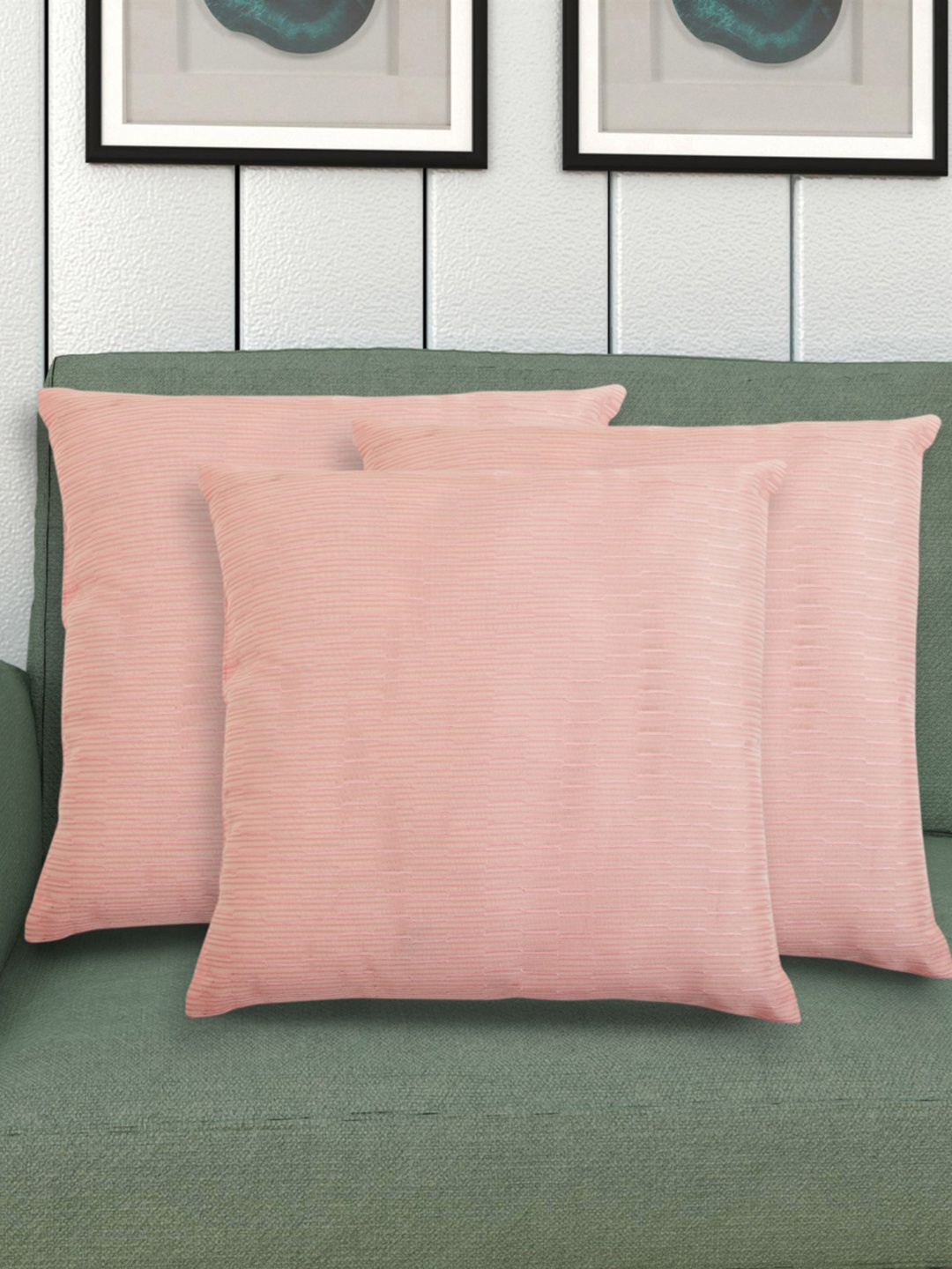 

Home Centre Set of 3 Pink Textured Filled Cushion