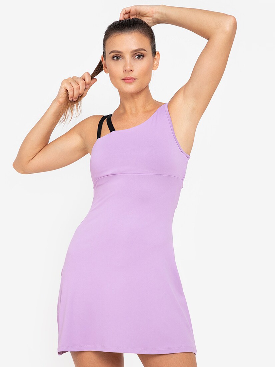 

ZALORA ACTIVE Purple Asymmetrical Strap Sheath Mini Dress