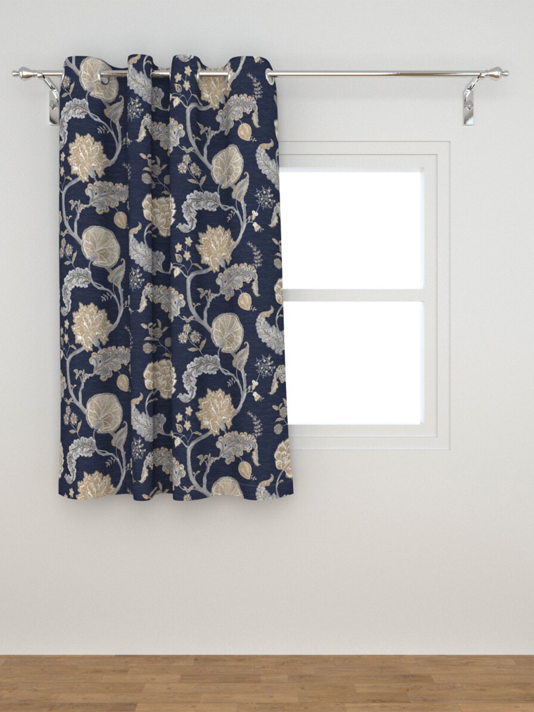 

Home Centre Navy Blue & Beige Floral Black Out Window Curtain