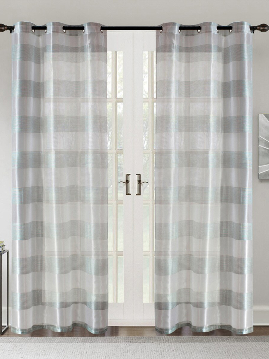 

Home Centre Grey & Off White Set of 2 Striped Door Curtain