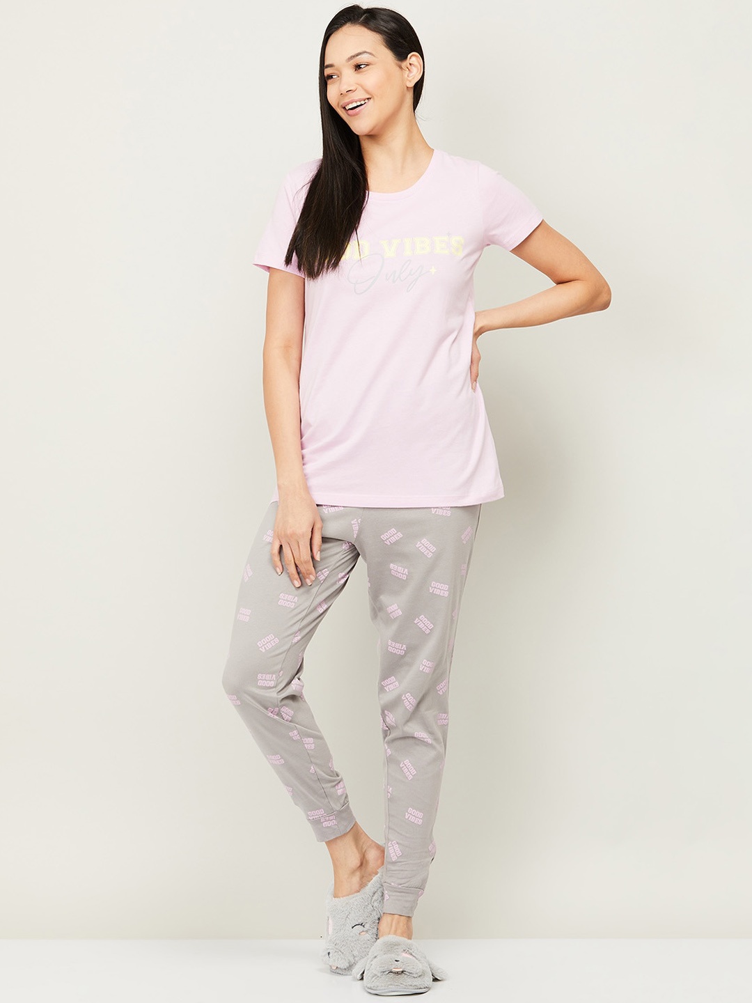 

Ginger by Lifestyle Women Lavender & Grey Printed Night Suit