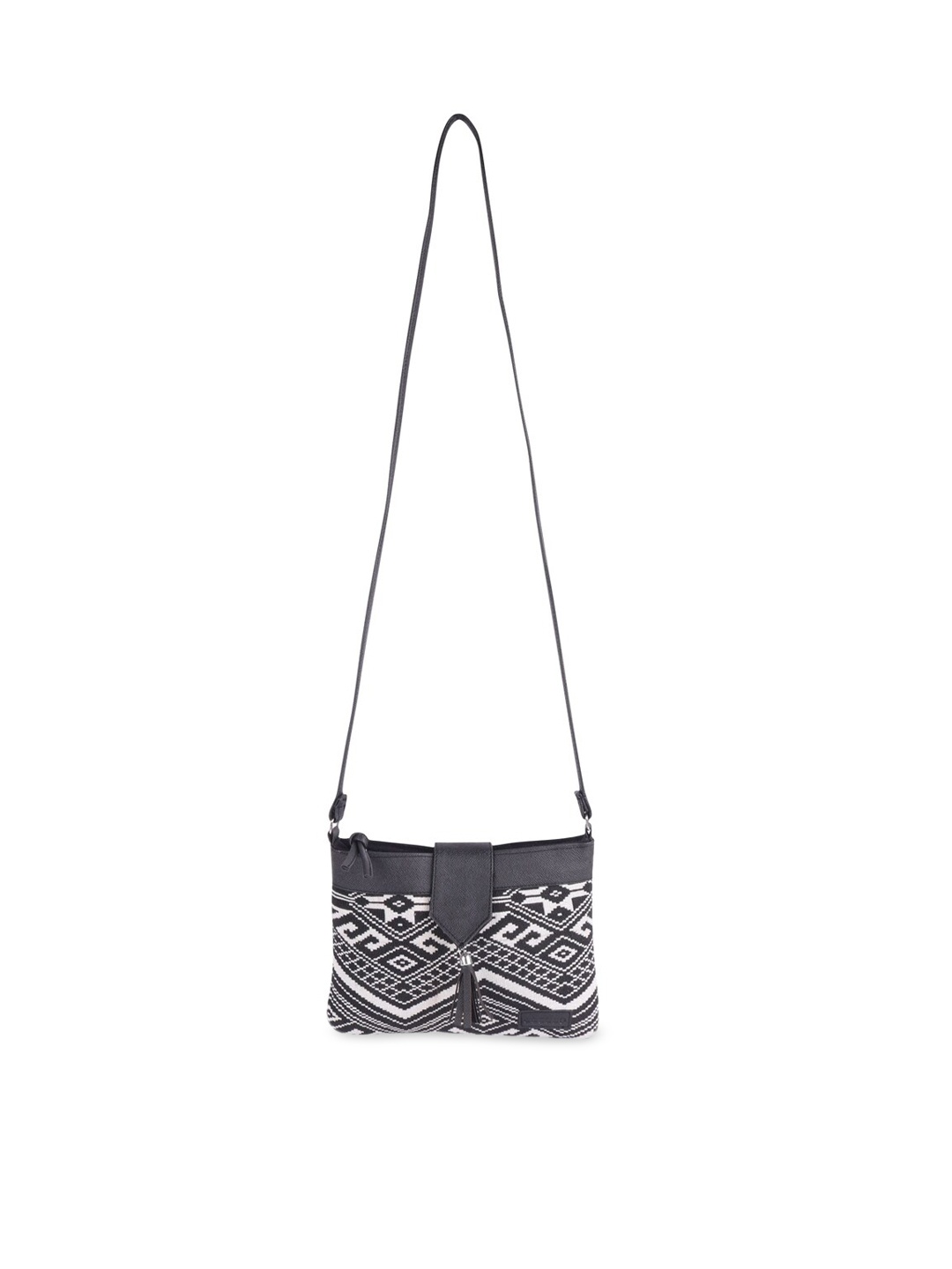 

ASTRID Black & White Canvas Geometric Swagger Tasselled Sling Bag