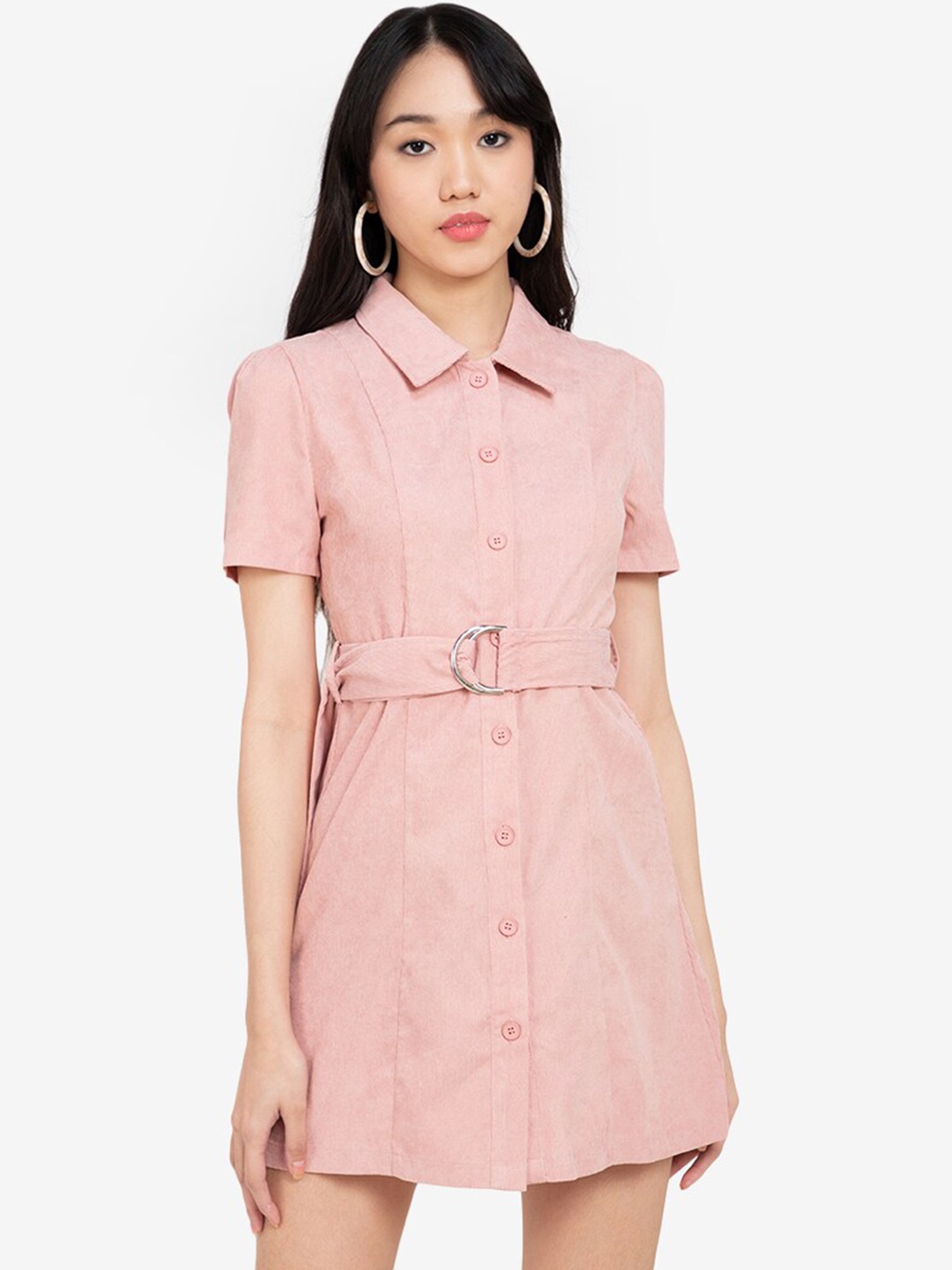 

ZALORA BASICS Women Pink Solid Shirt Mini Dress