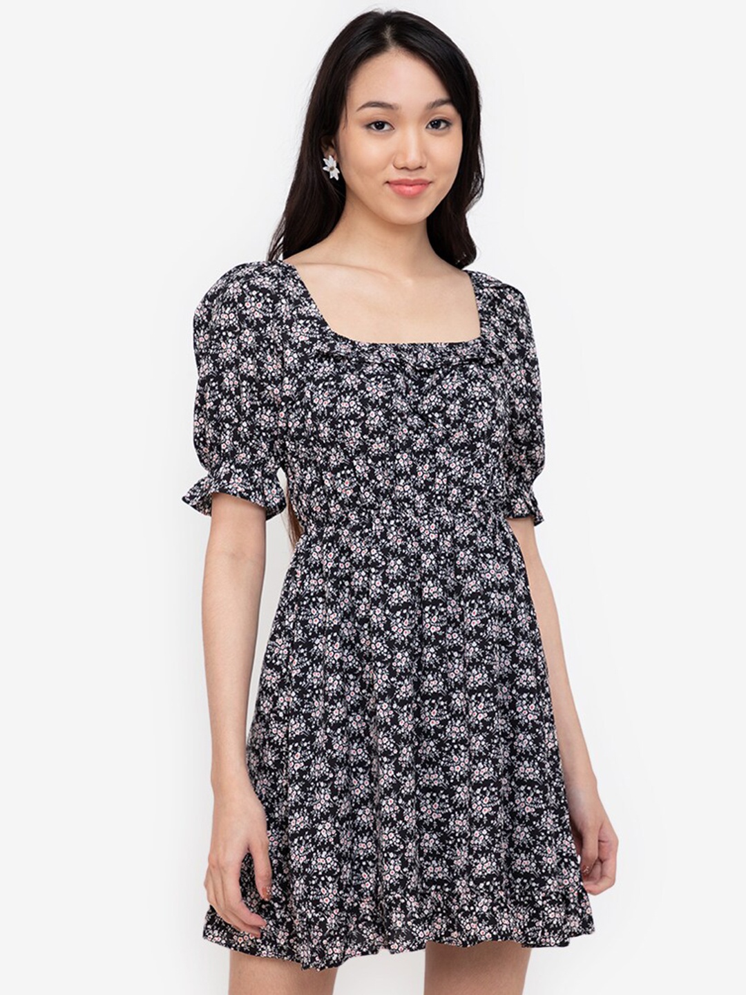 

ZALORA BASICS Women Black Printed Fit & Flare Dress