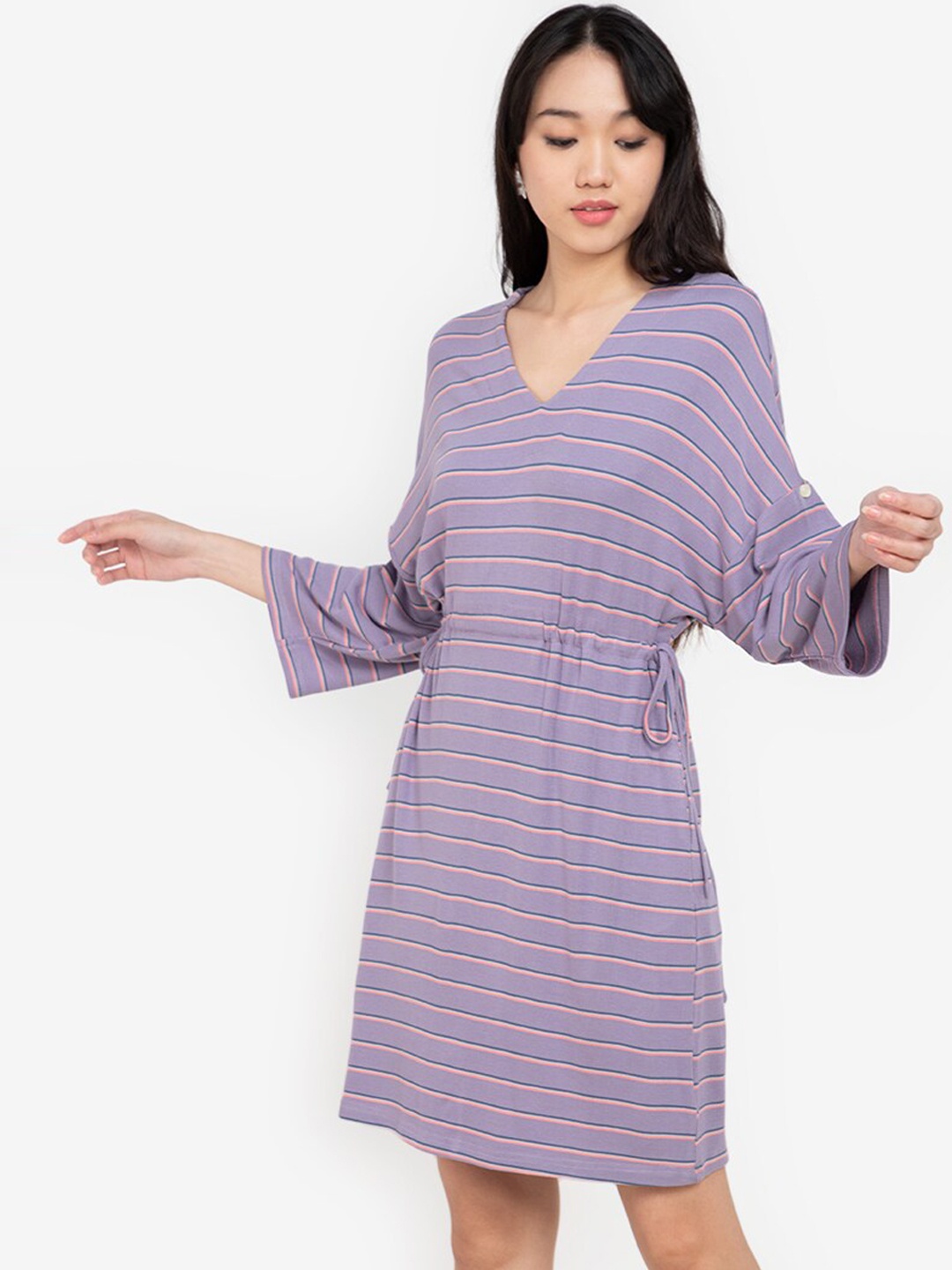 

ZALORA BASICS Women Violet Striped T-Shirt Dress