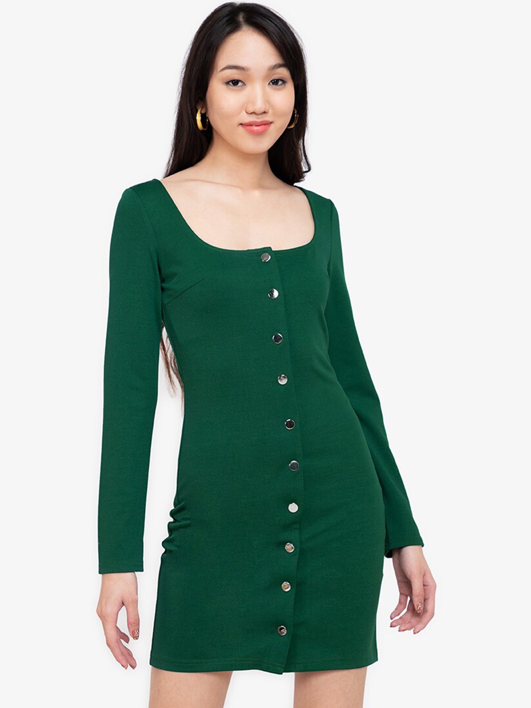 

ZALORA BASICS Women Green Solid Bodycon Mini Dress