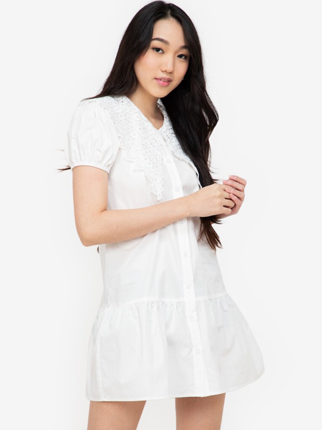 

ZALORA BASICS Women White Solid Peter Pan Collar Mini Dress