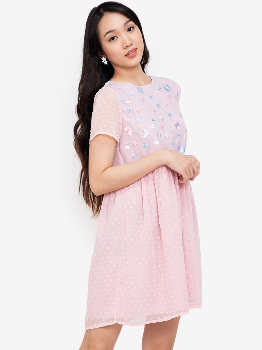 

ZALORA BASICS Women Pink & Blue Floral A-Line Midi Dress