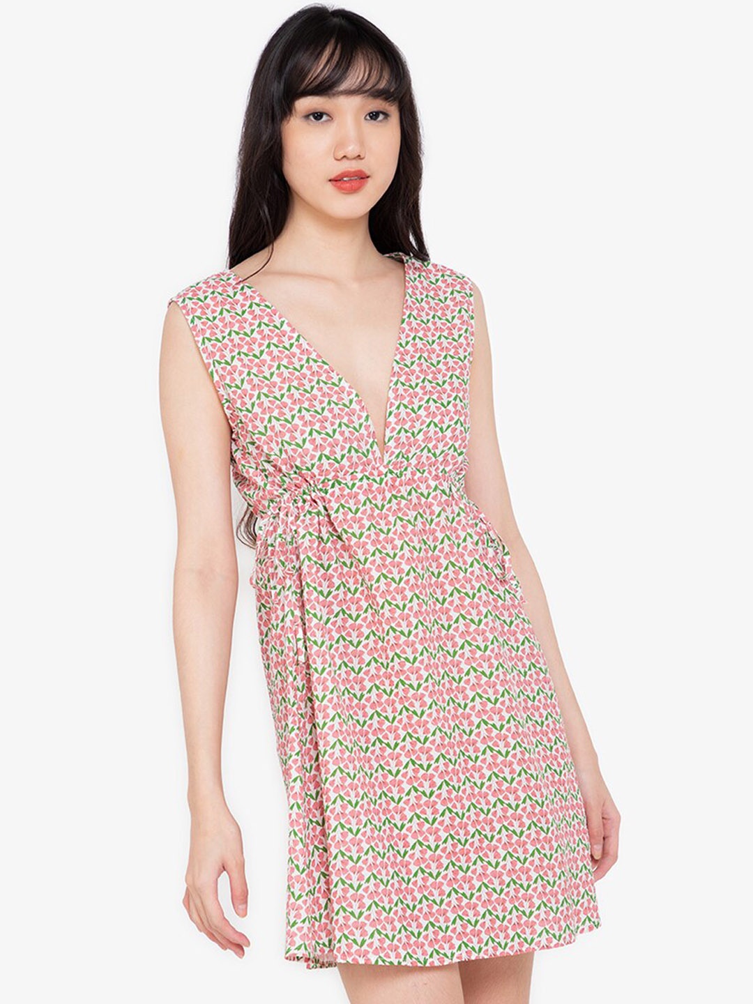 

ZALORA BASICS Women White & Green Printed Wrap Dress