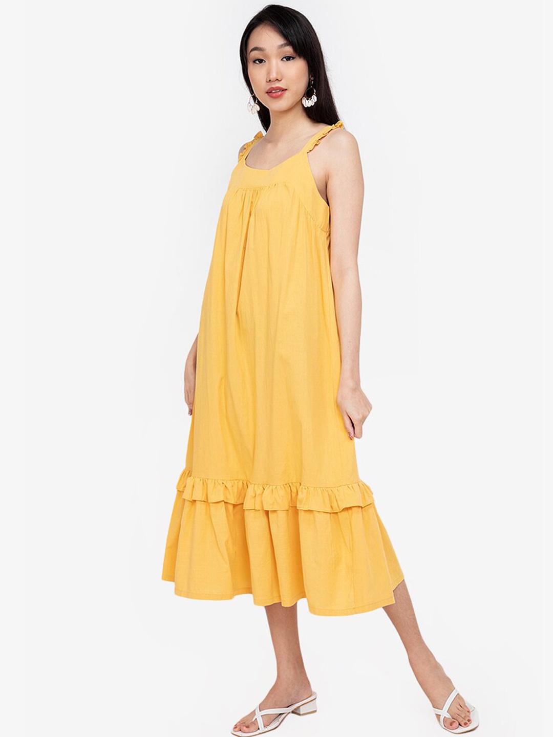 

ZALORA BASICS Women Yellow Solid Layered A-Line Dress