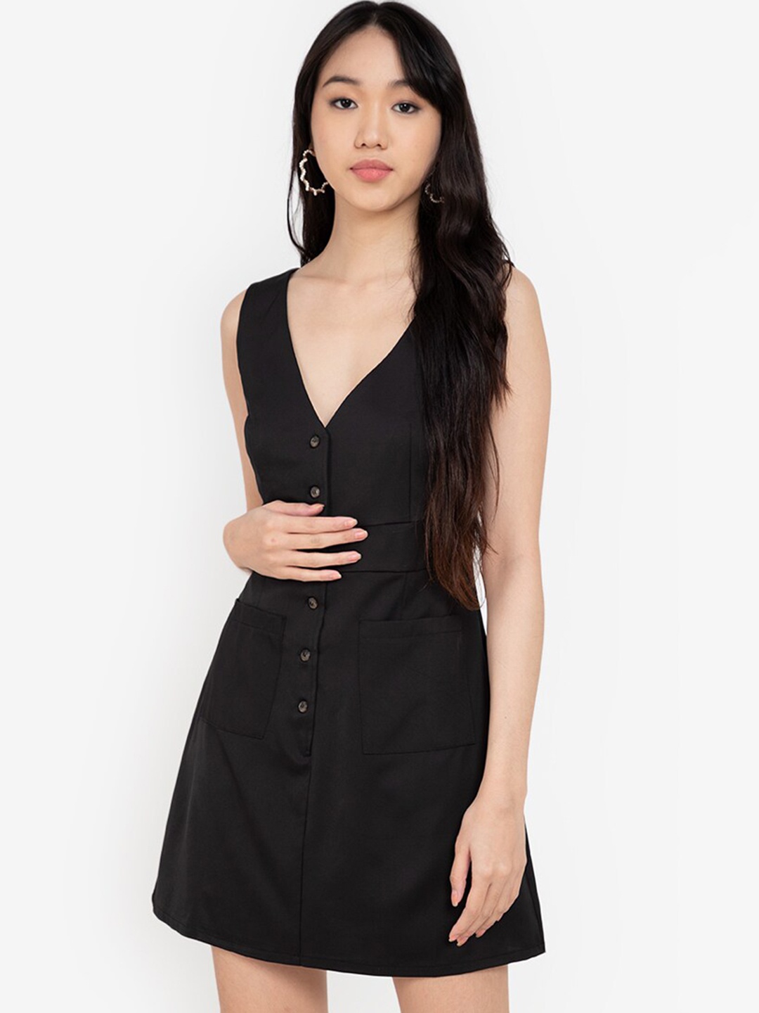 

ZALORA BASICS Women Black Solid A-Line Mini Dress