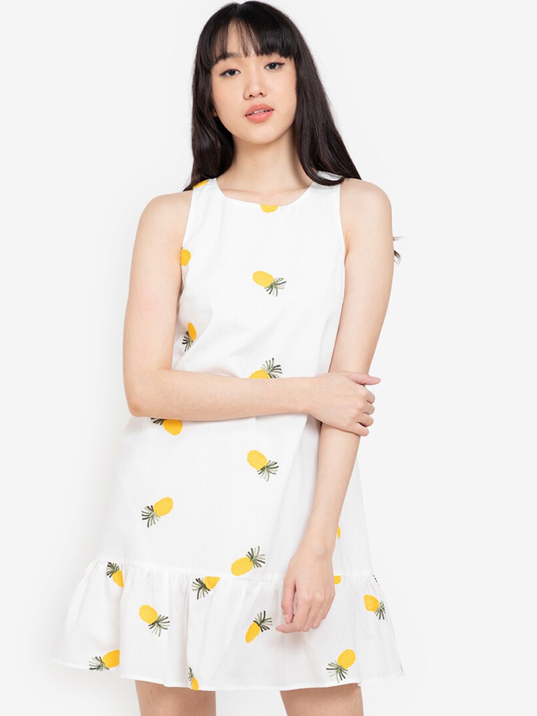 

ZALORA BASICS Women White & Yellow Drop-Waist Dress