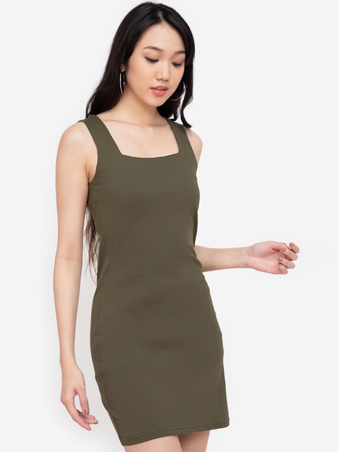 

ZALORA BASICS Women Green Solid Bodycon Dress