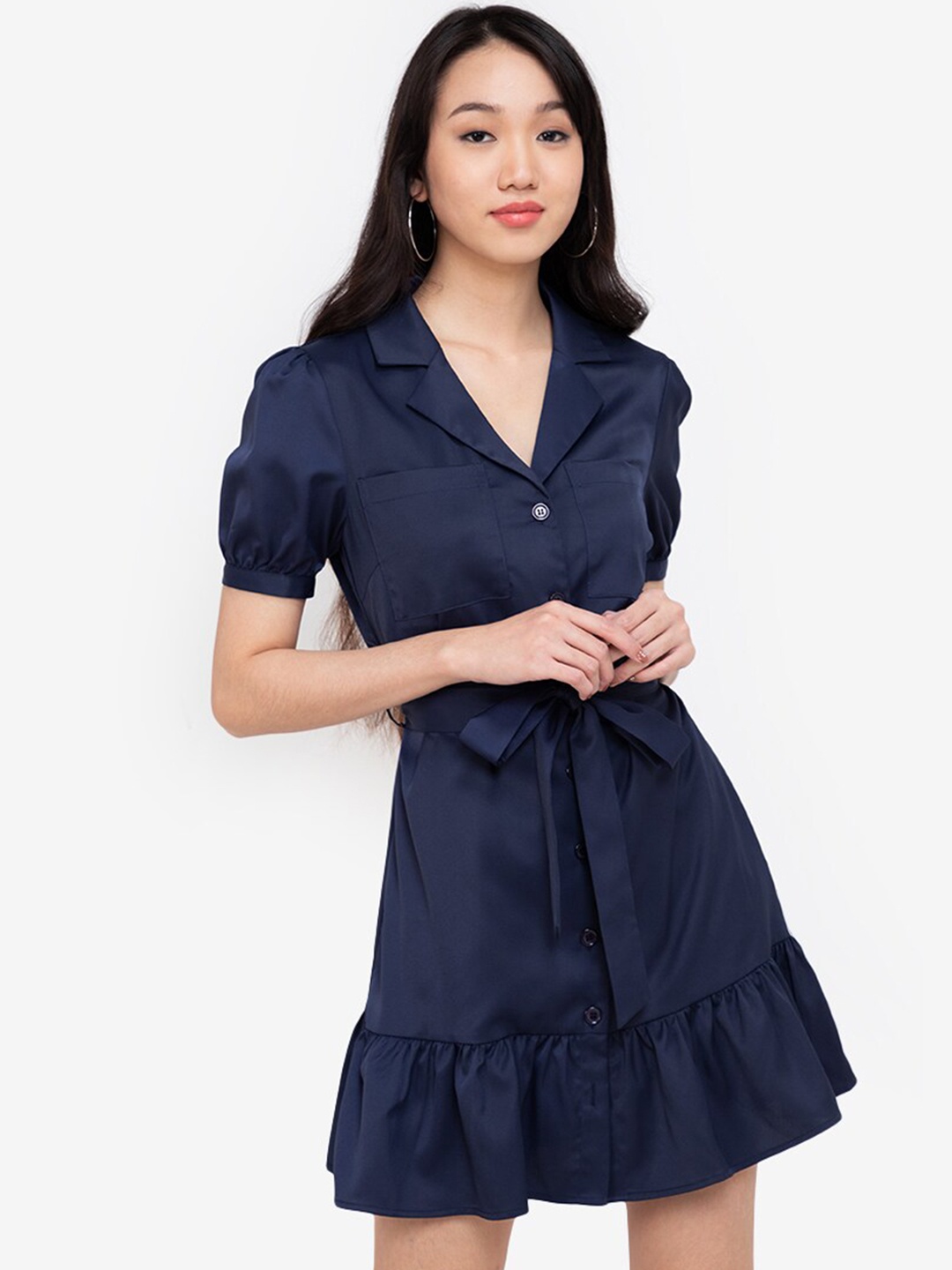 

ZALORA BASICS Women Navy Blue Solid Drop-Waist Mini Dress