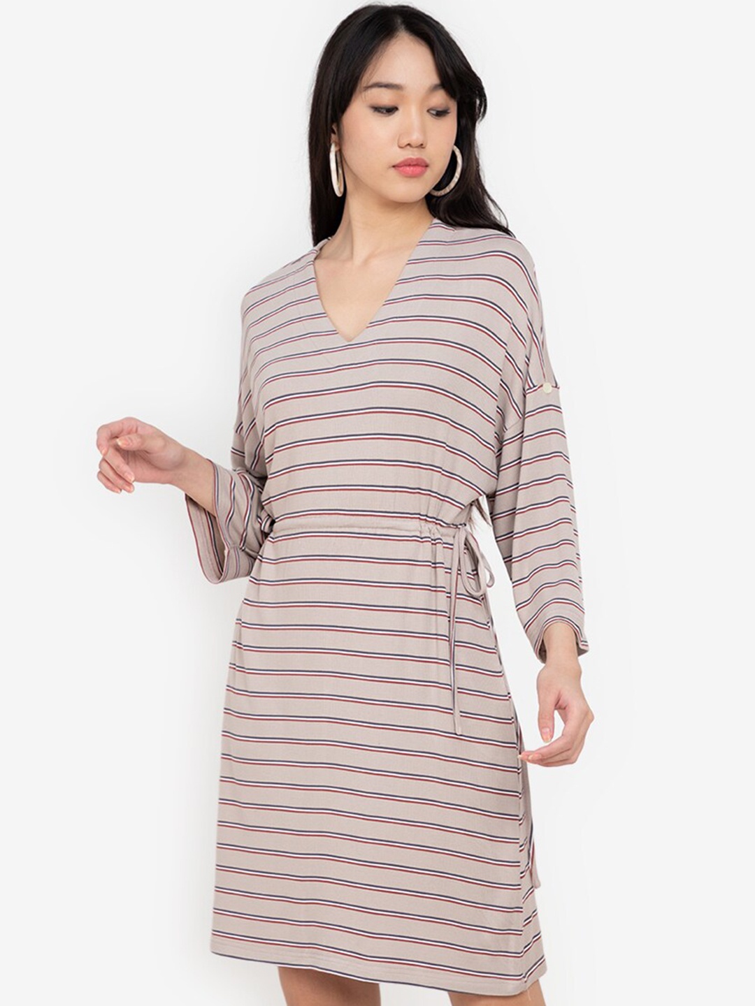 

ZALORA BASICS Women Grey & Blue Striped T-shirt Dress