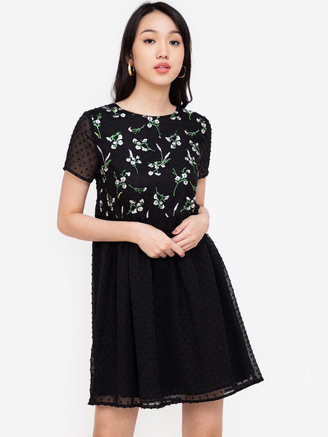 

ZALORA BASICS Women Black & White Floral Mini Dress