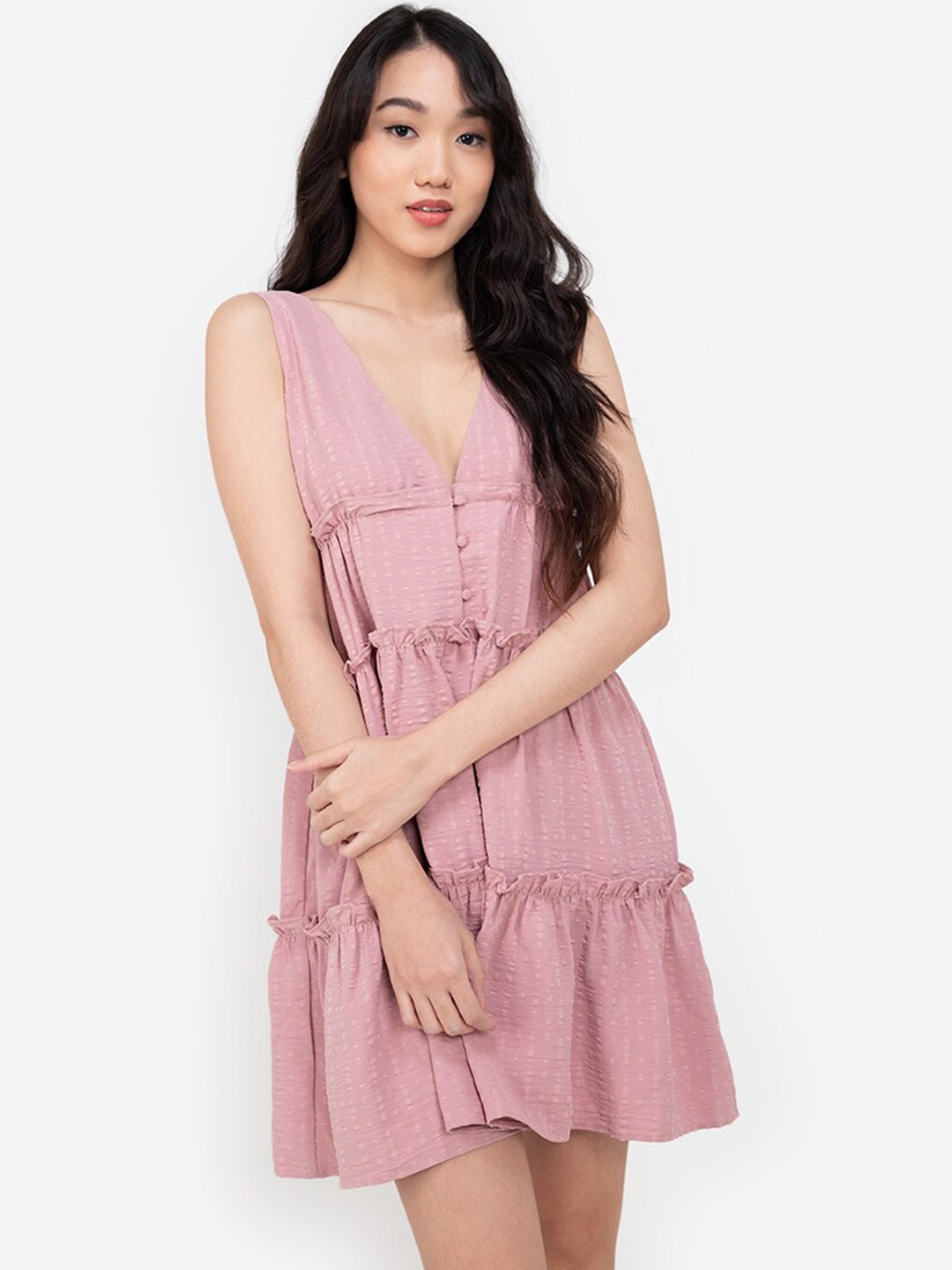 

ZALORA BASICS Women Purple Solid Layered Mini Dress