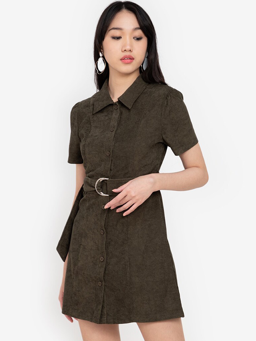 

ZALORA BASICS Women Green Solid Shirt Mini Dress