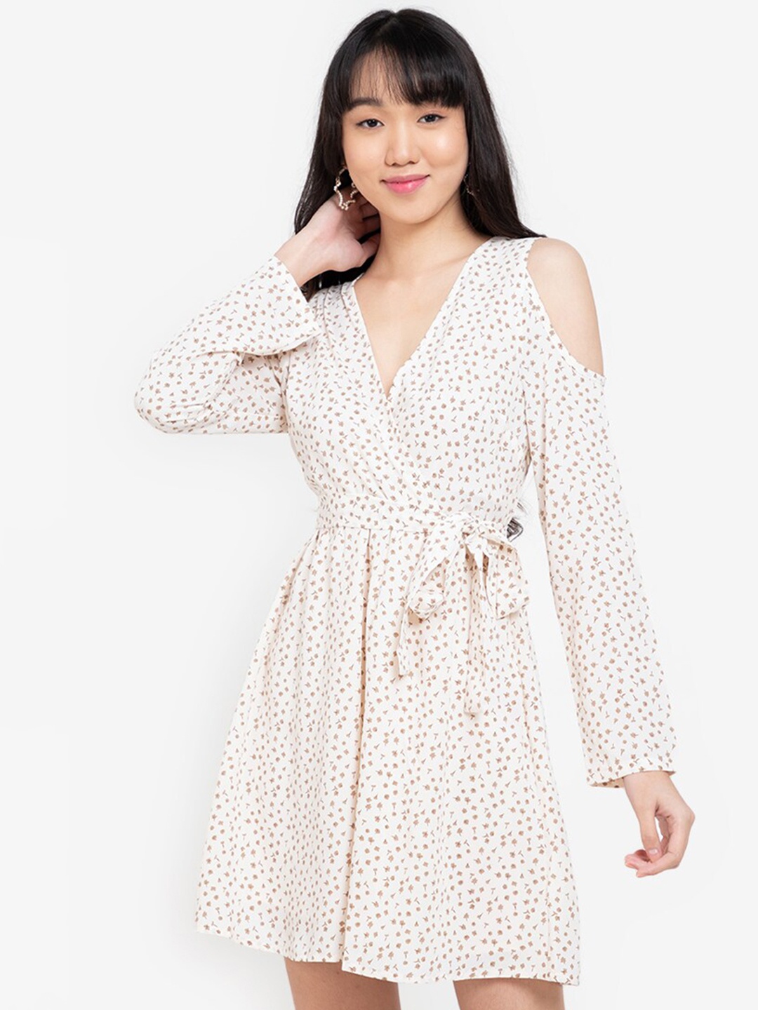 

ZALORA BASICS Women Cream-Coloured & Orange Floral Mini Dress