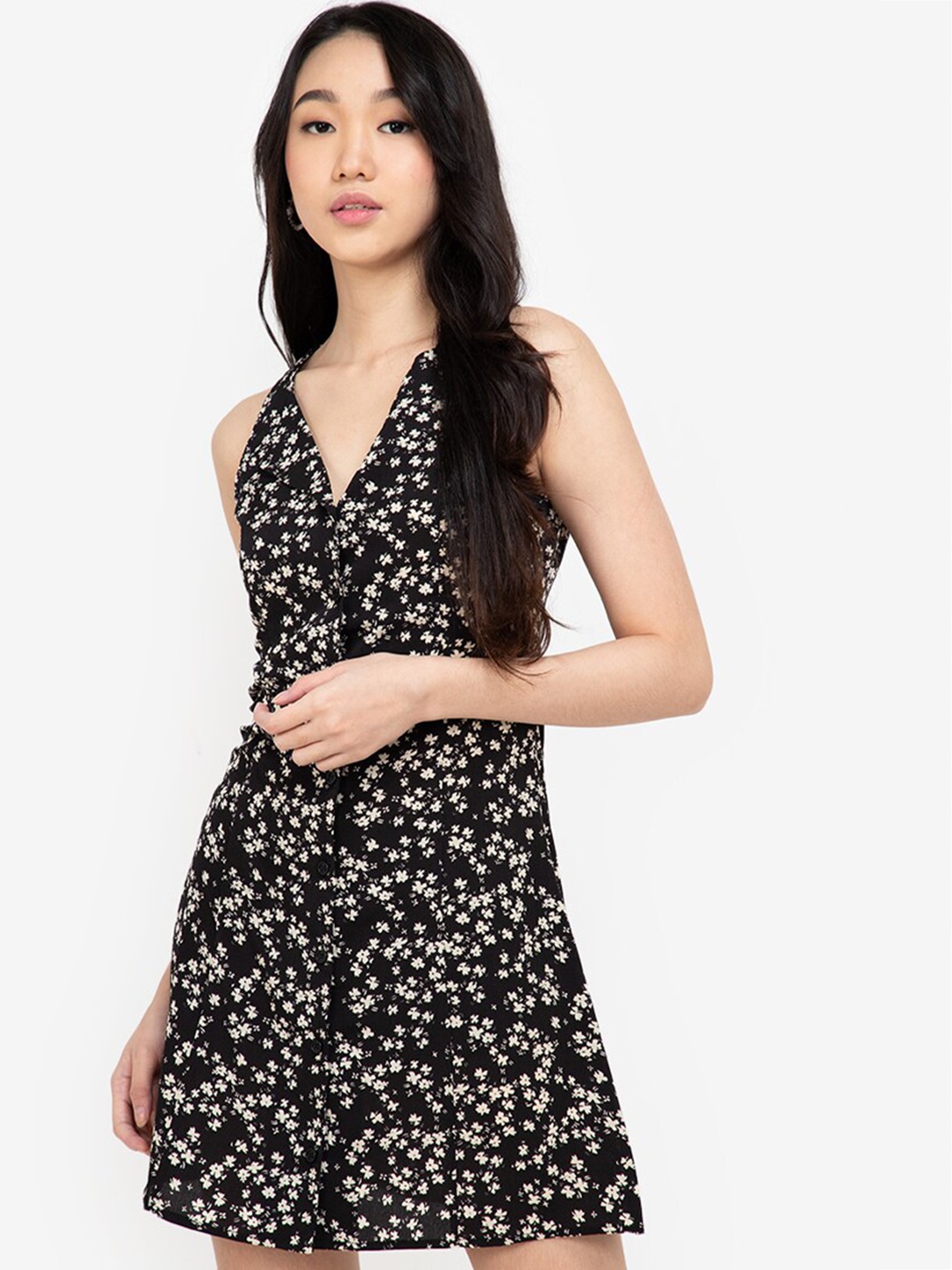 

ZALORA BASICS Women Black & White Printed A-Line Mini Dress