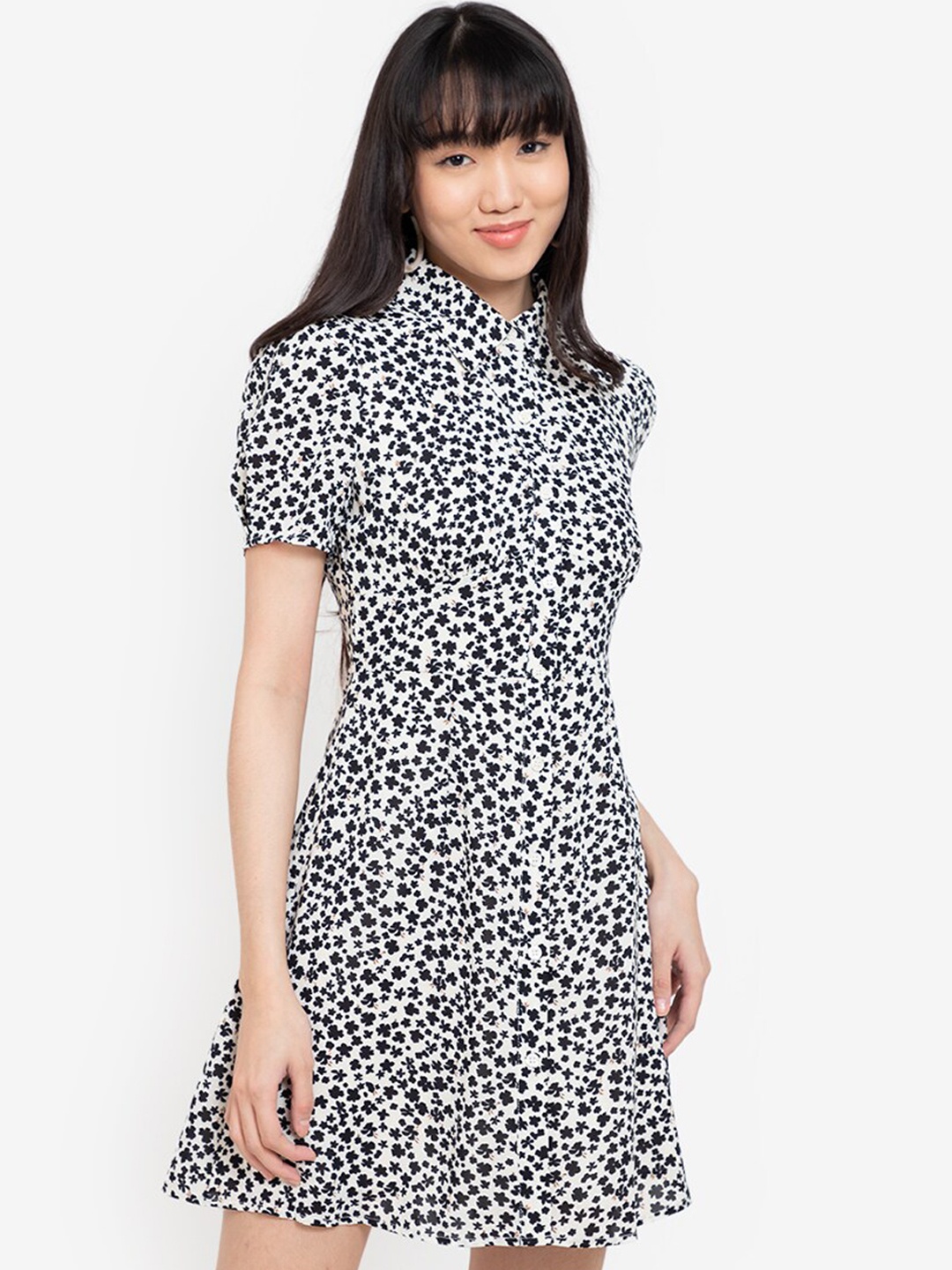 

ZALORA BASICS Women White & Black Printed A-Line Dress