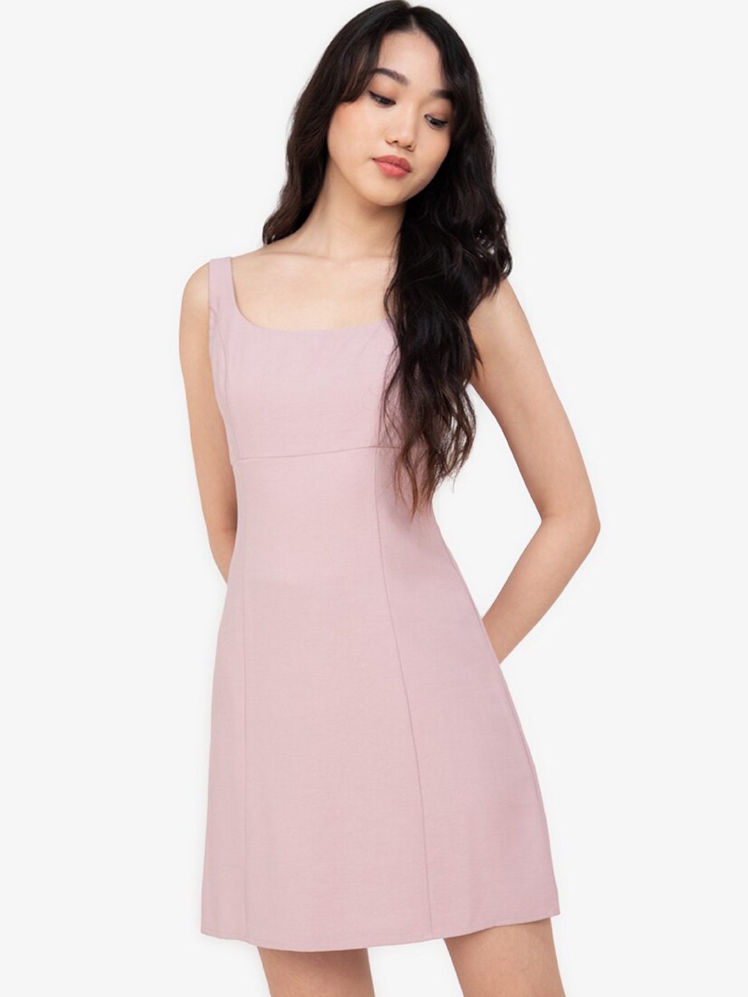 

ZALORA BASICS Women Pink Solid A-Line Mini Dress
