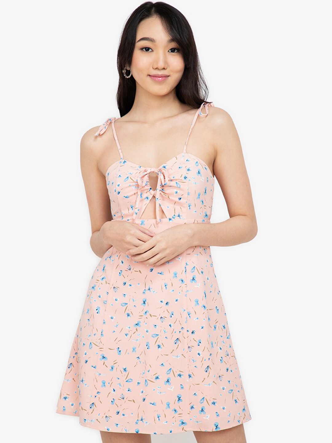 

ZALORA BASICS Women Peach-Coloured & Blue Printed Mini Dress