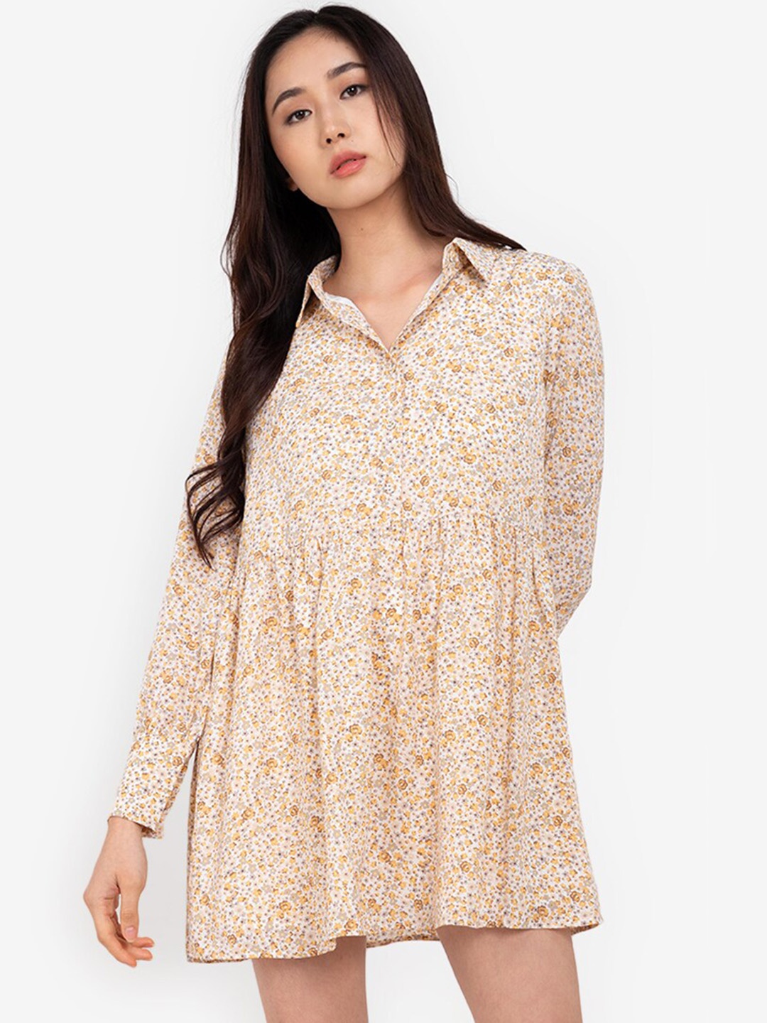 

ZALORA BASICS Women White & Mustard Printed Mini Dress