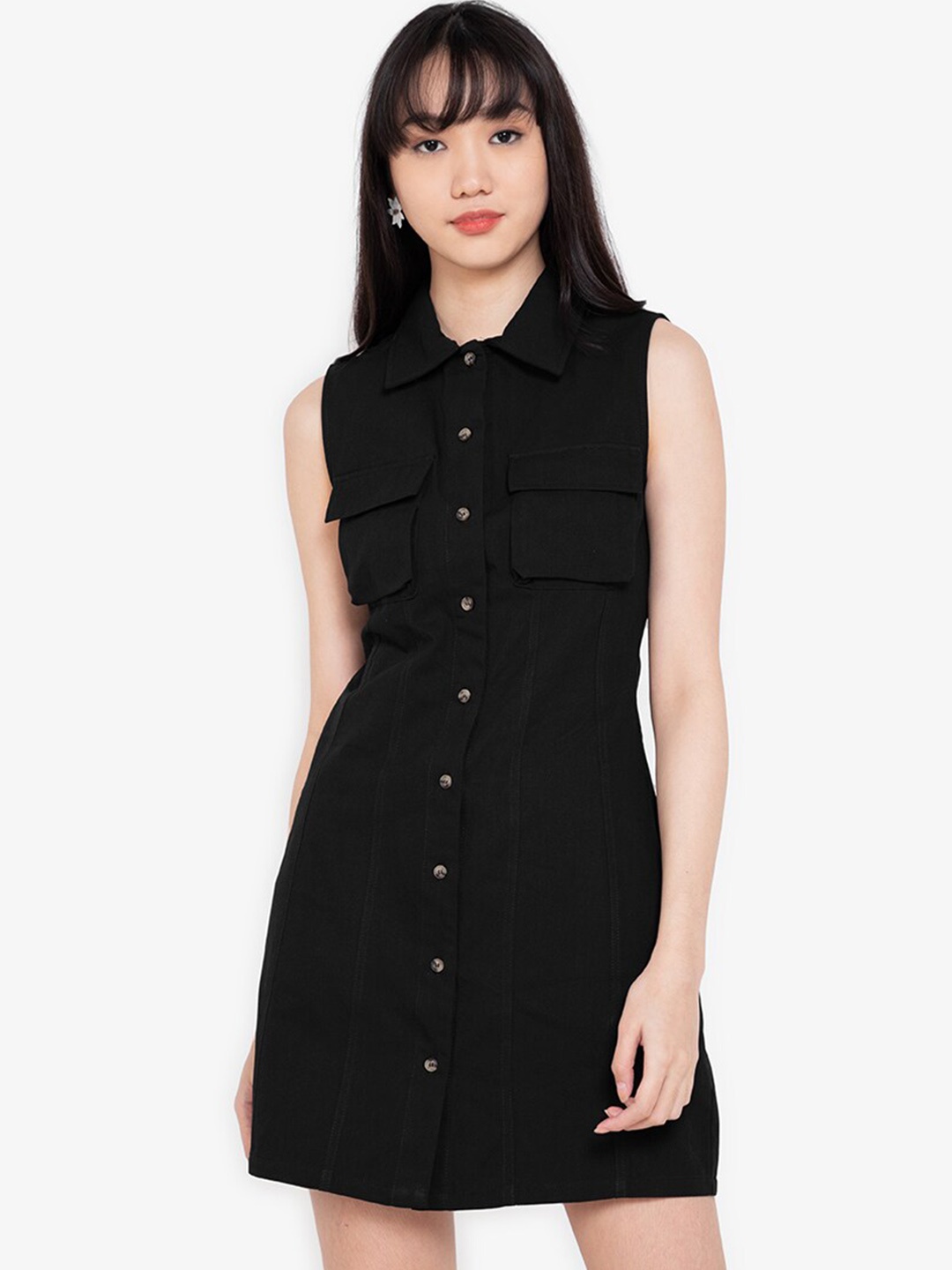 

ZALORA BASICS Women Black Solid Shirt Dress