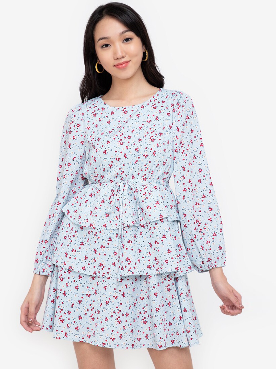

ZALORA BASICS Women Blue & Red Floral Layered Fit and Flared Dress