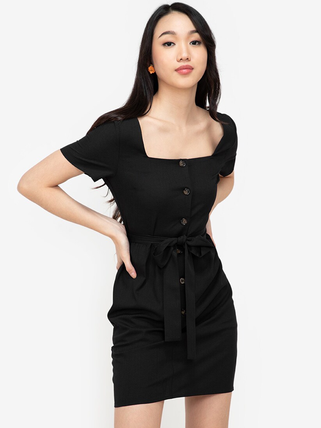 

ZALORA BASICS Women Black Solid Bodycon Dress