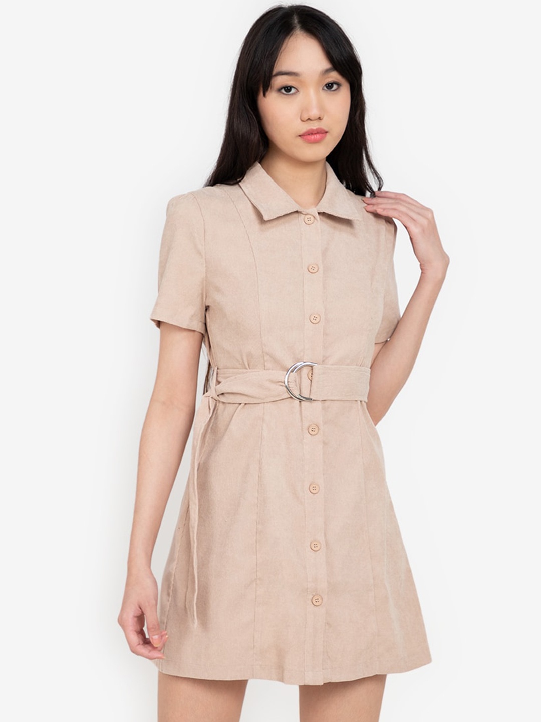 

ZALORA BASICS Women Beige Solid Shirt Mini Dress