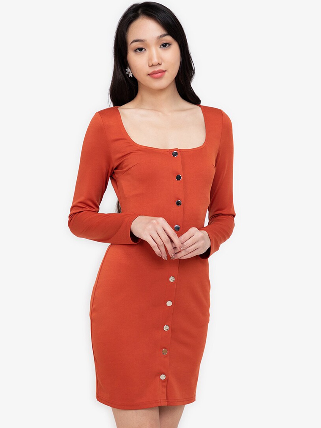 

ZALORA BASICS Women Orange Solid Bodycon Mini Dress