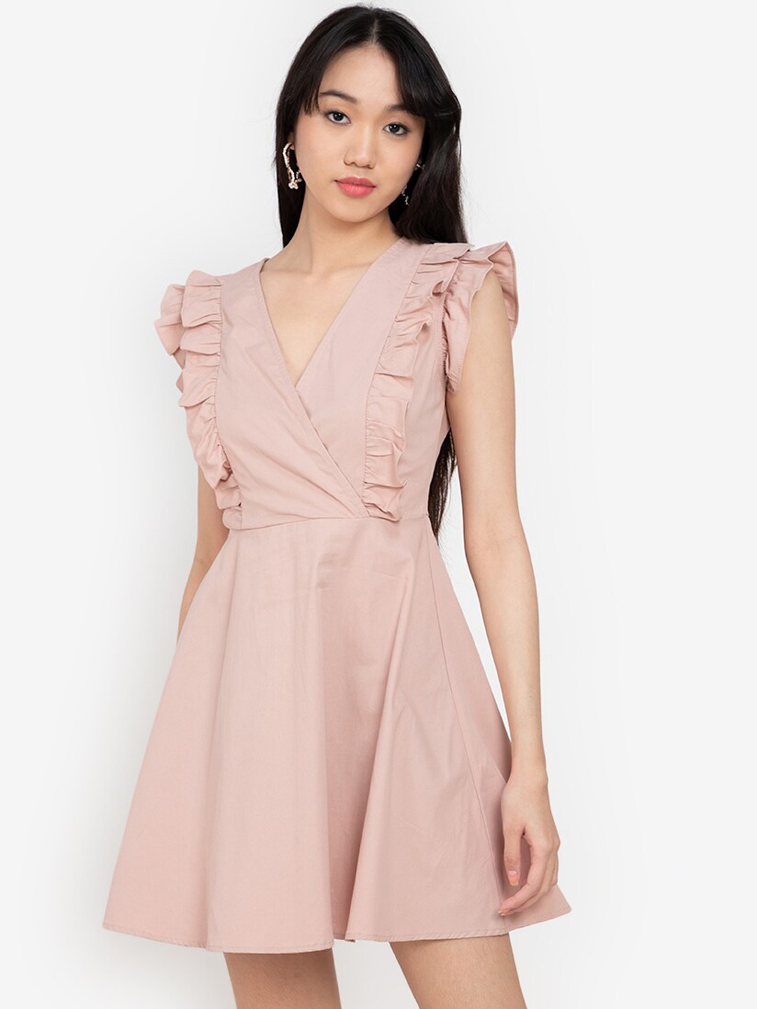 

ZALORA BASICS Pink Ruffles Mini Fit & Flare Dress