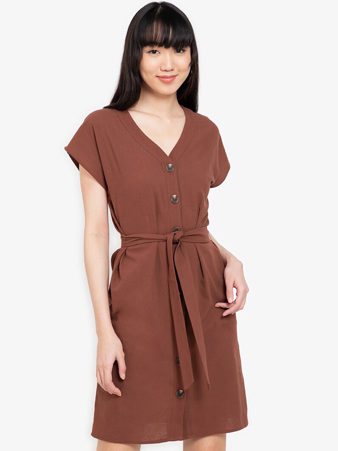 

ZALORA BASICS Brown Extended Sleeves Sheath Dress