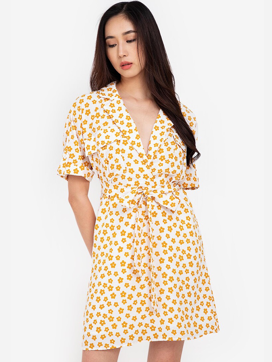 

ZALORA BASICS Orange & Cream-Coloured Floral Mini Dress