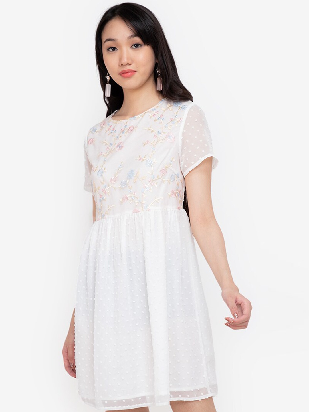 

ZALORA BASICS White Floral Embroidered Midi Dress