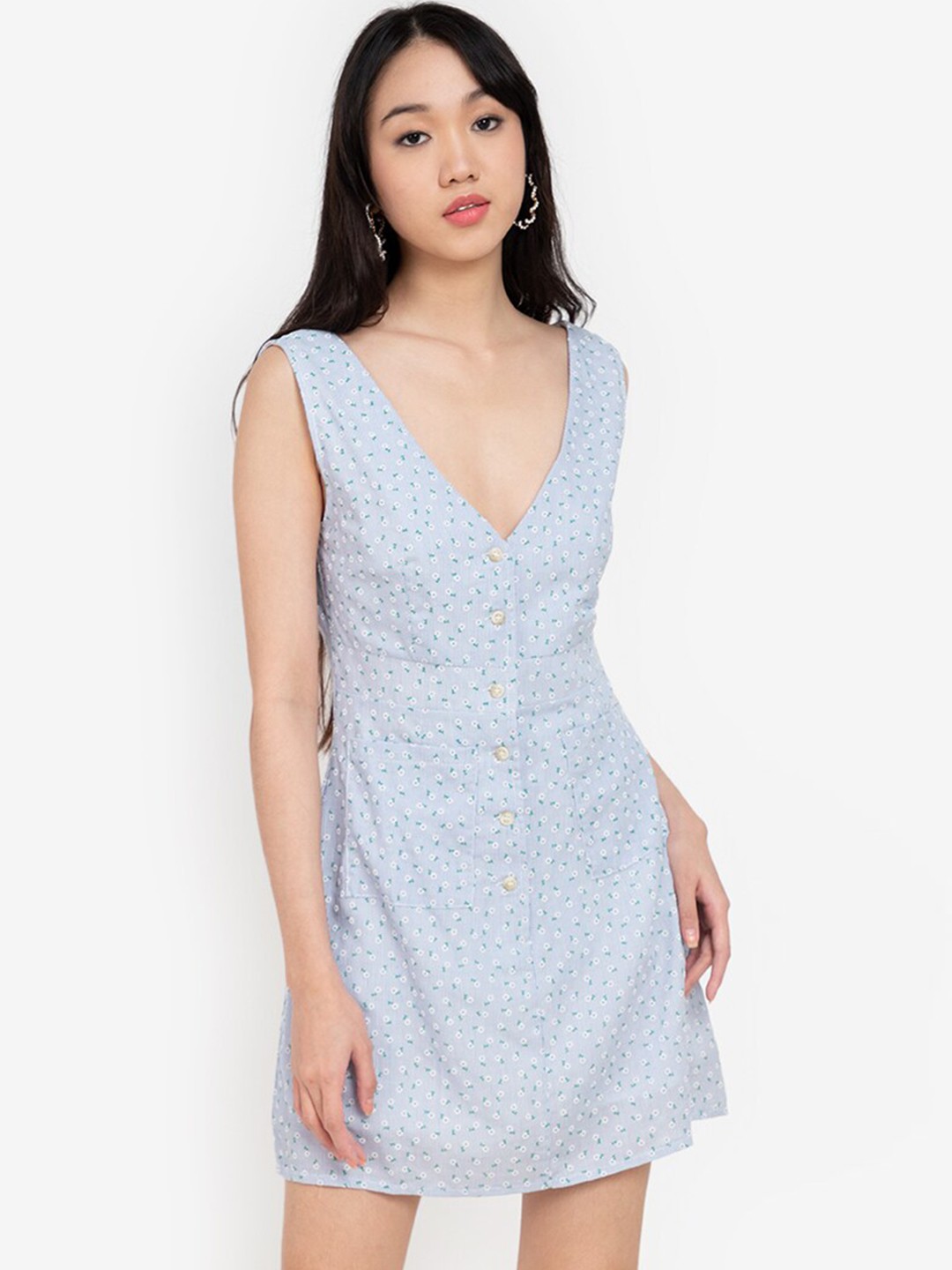 

ZALORA BASICS Blue Floral Sheath Mini Dress