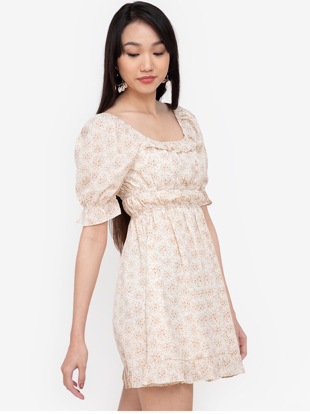 

ZALORA BASICS Off White & Rust Floral Fit & Flare Dress
