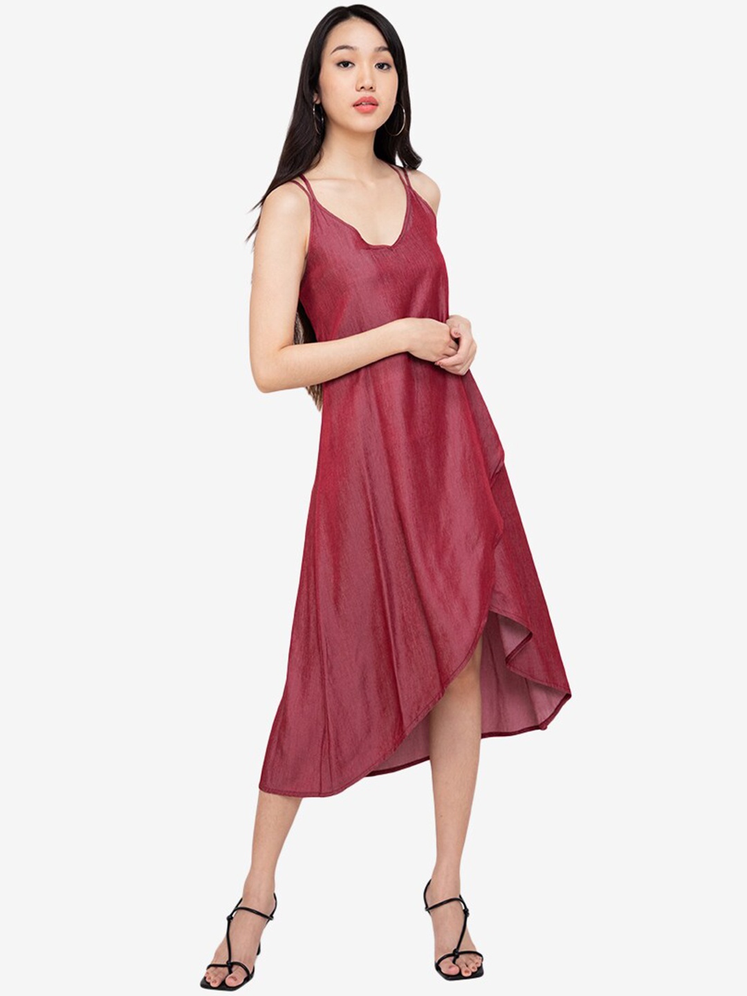 

ZALORA BASICS Maroon High-Low A-Line Dress