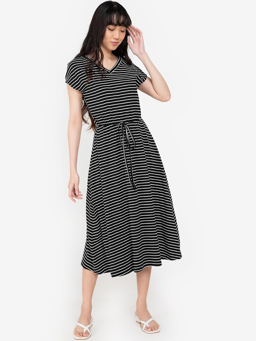 

ZALORA BASICS Black & White Striped A-Line Dress