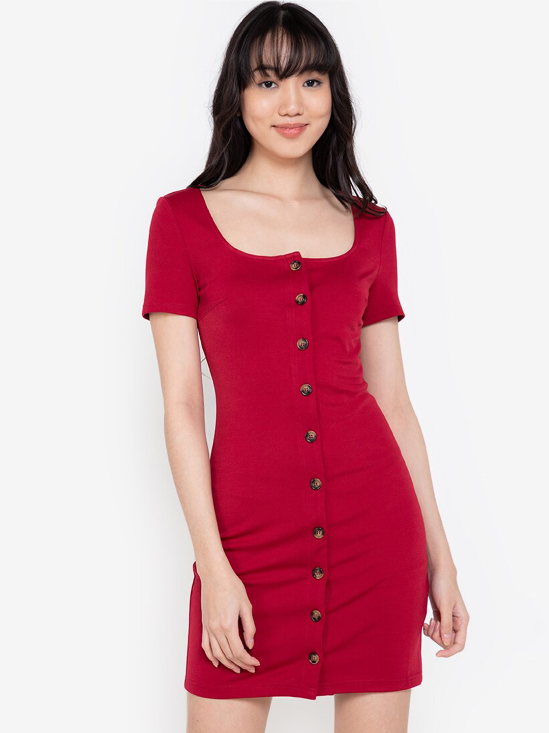 

ZALORA BASICS Red Bodycon Button Down Mini Dress