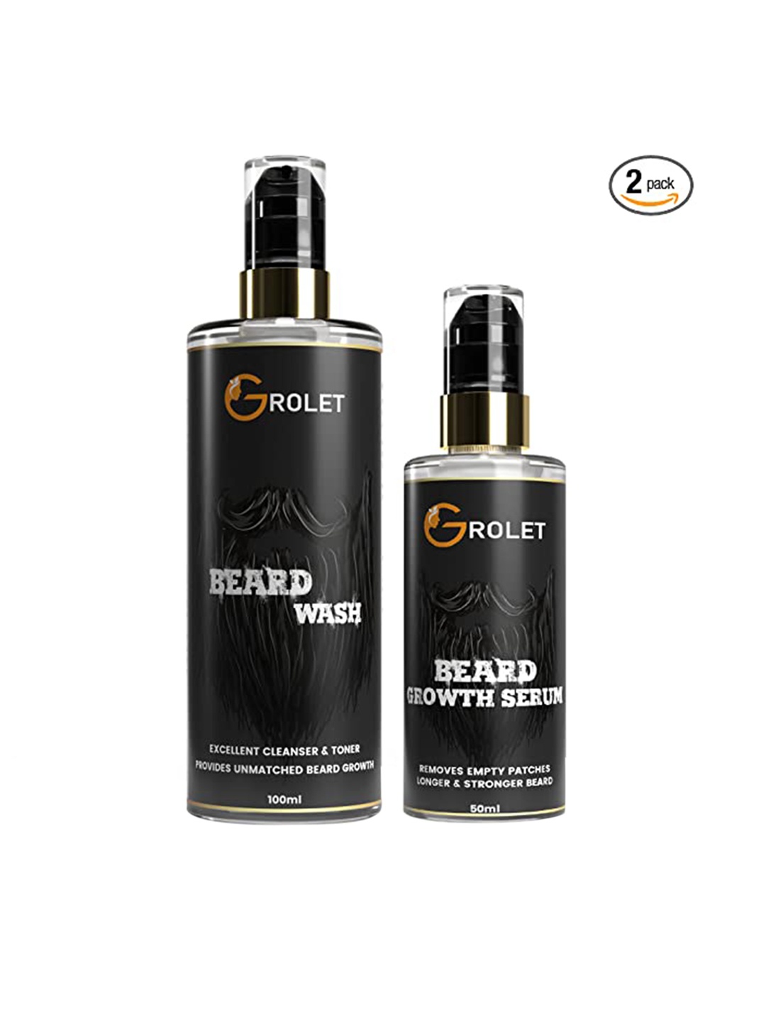 

GROLET Men Set of Beard Wash 100 ml & Growth Serum 50ml, Black