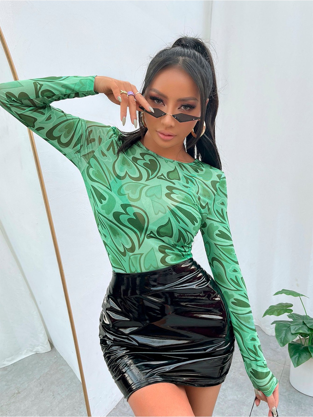 

La Aimee Women Green Printed T-shirt